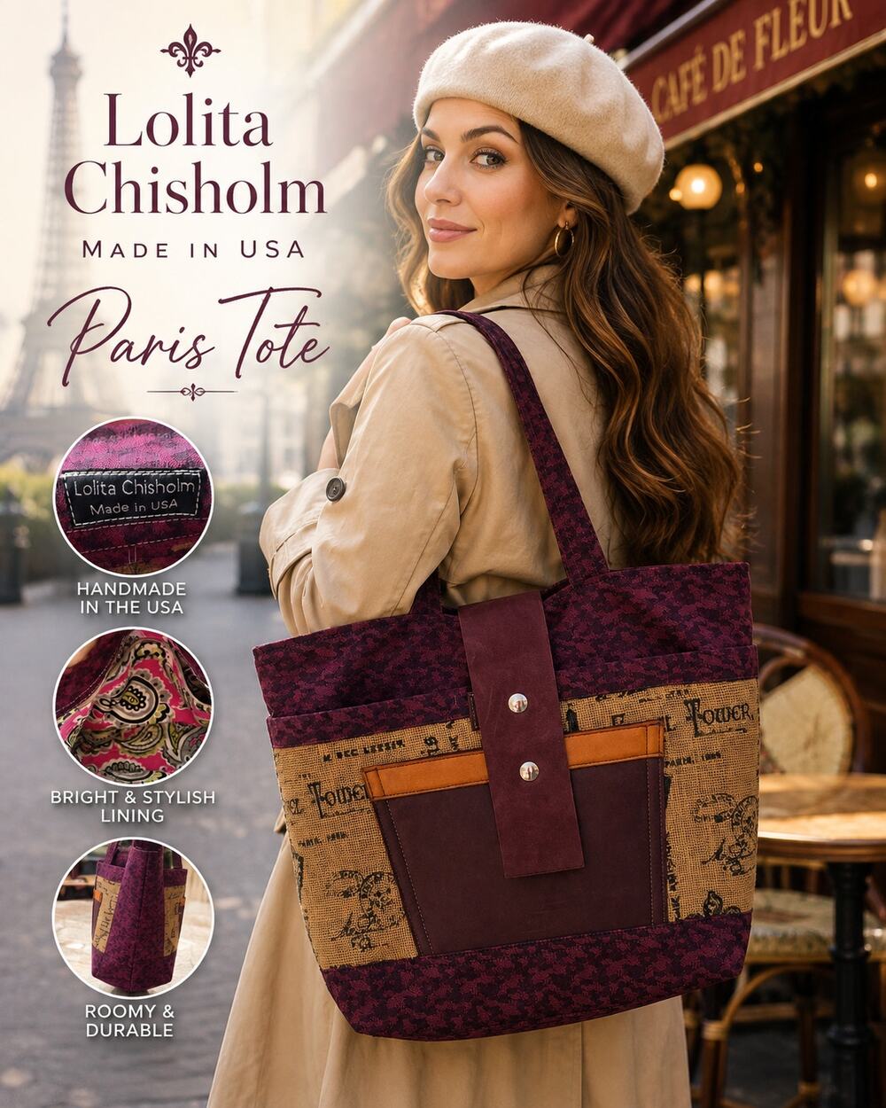 Paris Tote in Burgundy